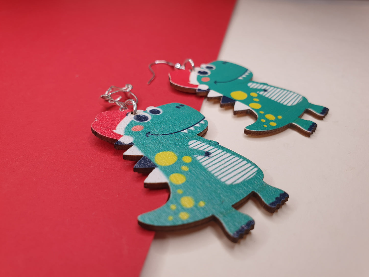 Christmas Dinosaur Earrings. Christmas Dino Earrings. T Rex Earrings. Christmas Earrings. Quirky Christmas Earrings