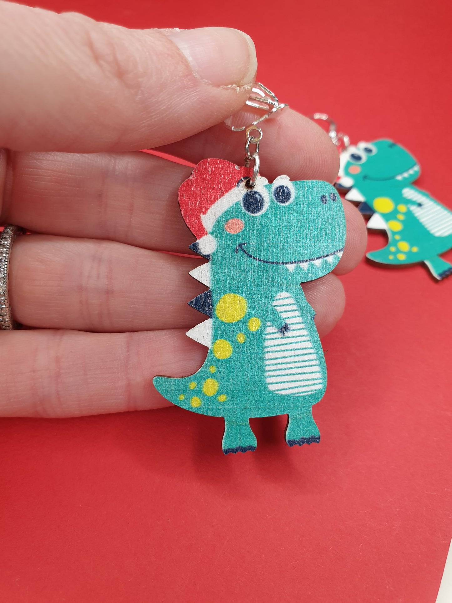 Christmas Dinosaur Earrings. Christmas Dino Earrings. T Rex Earrings. Christmas Earrings. Quirky Christmas Earrings