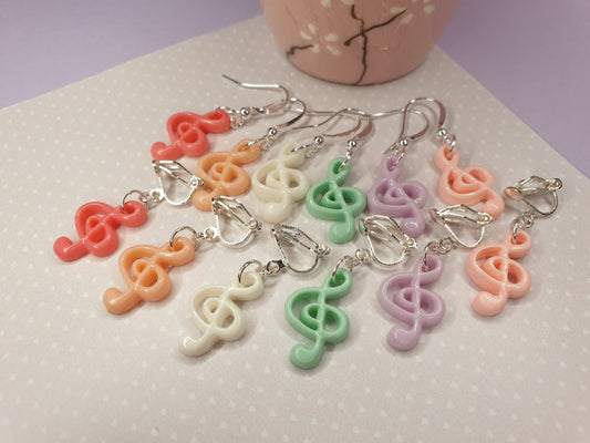 Treble Clef Earrings. Music Earrings, Music Lover Gift, Music Note, Music Jewellery, Hypoallergenic, Allergy, Nickel Free, Clip On Earrings