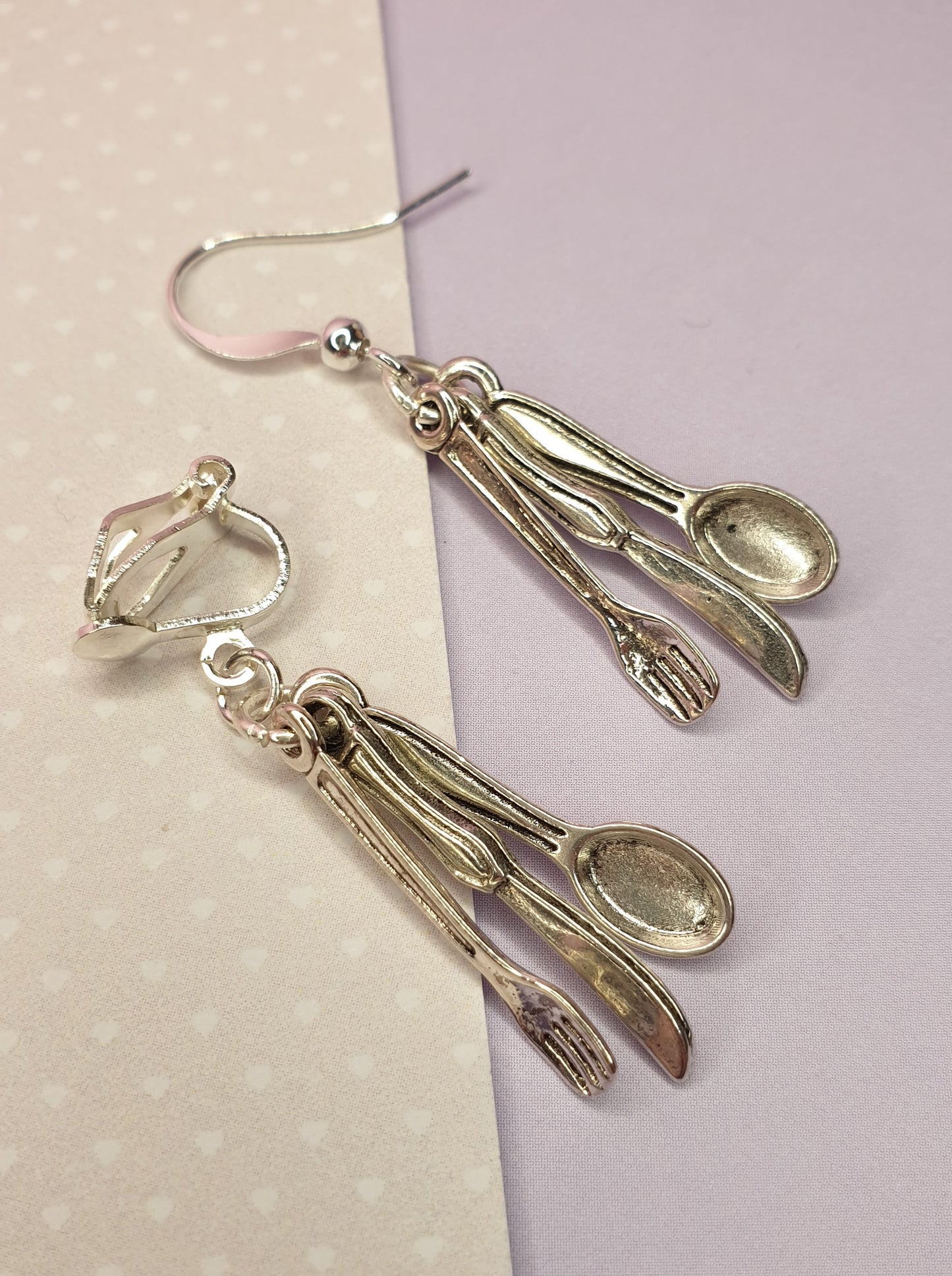 Cutlery, Knife, Fork, Spoon Earrings. Quirky Earrings. Foodie Gift, Food Earrings, Hypoallergenic, Allergy, Nickel Free. Clip On Earrings