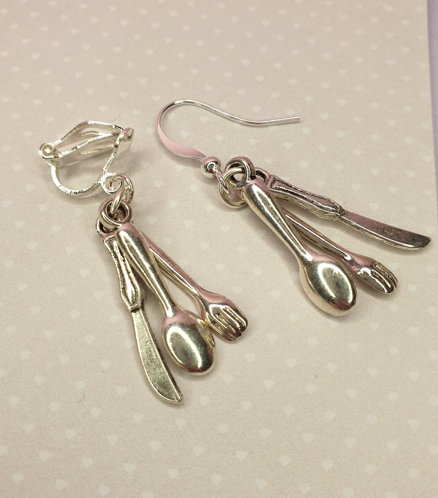 Cutlery, Knife, Fork, Spoon Earrings. Quirky Earrings. Foodie Gift, Food Earrings, Hypoallergenic, Allergy, Nickel Free. Clip On Earrings