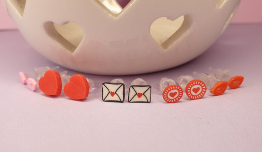 Tiny Love Themed Stud Earrings. Valentines Gift, Love Heart, Anniversary Gift, Allergy, Nickel Free, Hypoallergenic, Love Letter