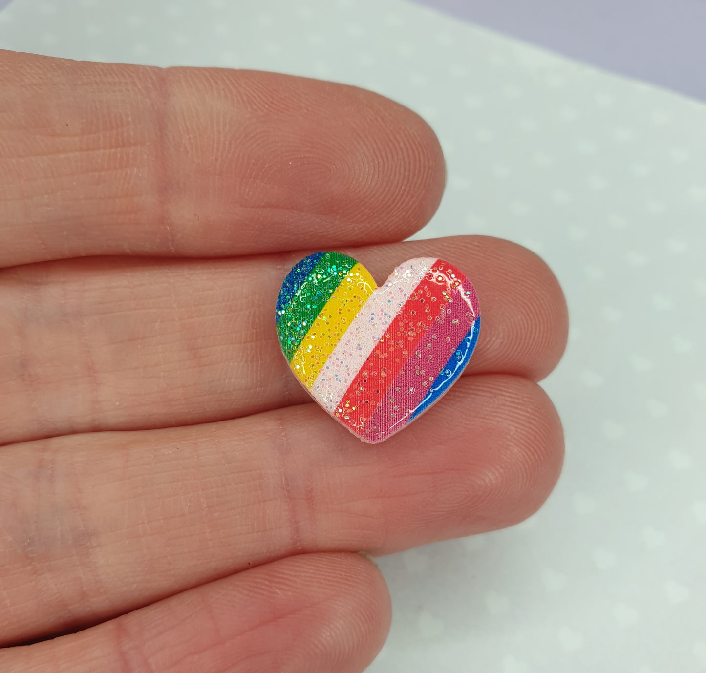 Rainbow Heart Stud Earrings with Glitter Detail. Love Heart. Pride. LGBTQ. Hypoallergenic, Allergy, Nickel Free. Clip On Earrings