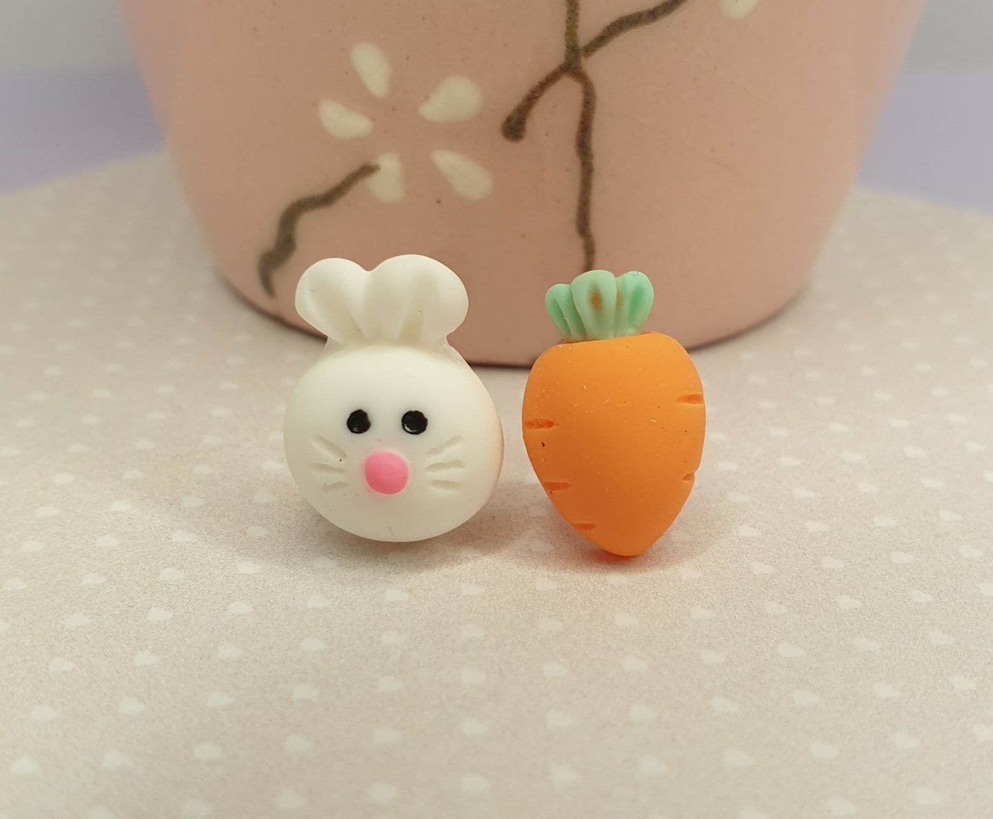 Rabbit and Carrot Stud Earrings.  Hypoallergenic, Nickel and Allergy Free. Easter Gift, Rabbit Lover, Easter Bunny