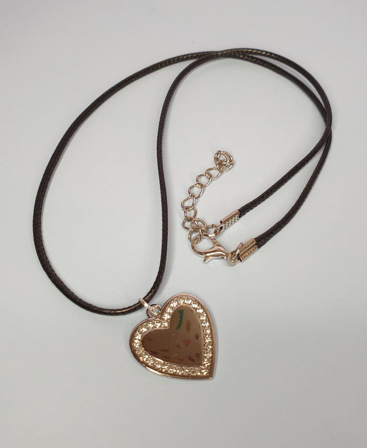 Sparkle Heart Pendant on Black Cord Necklace. Silver Love Heart