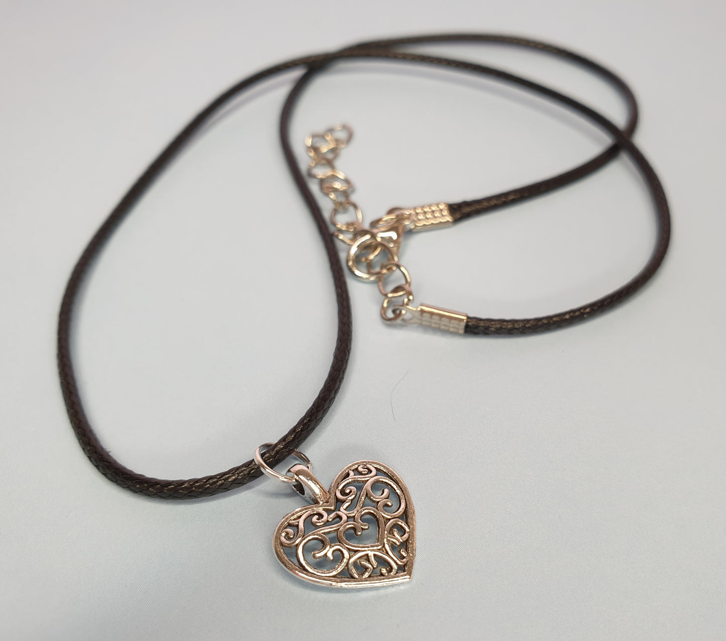 Filigree Heart Pendant on Black Cord Necklace. Silver Love Heart