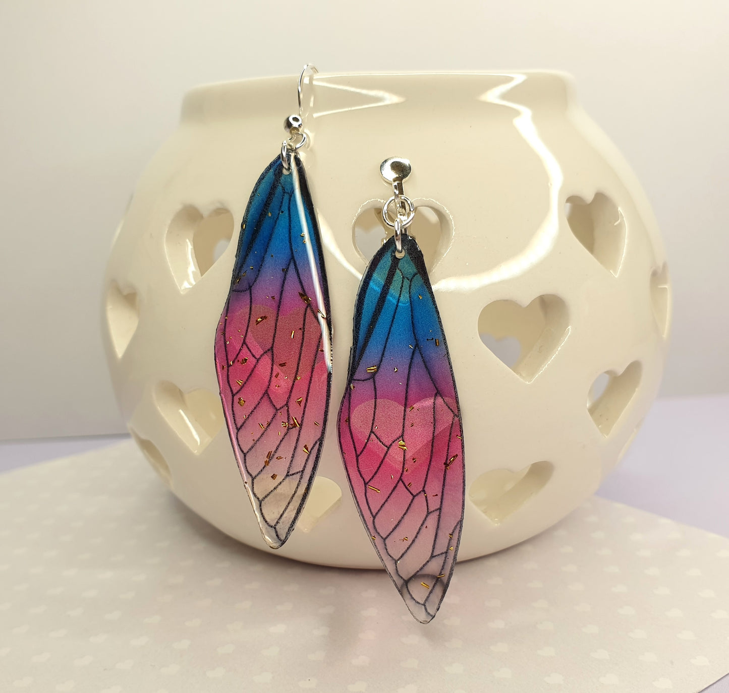 Dragonfly Wing Earrings. Statement Earrings. Hypoallergenic, Nickel and Allergy Free. Clip Ons.