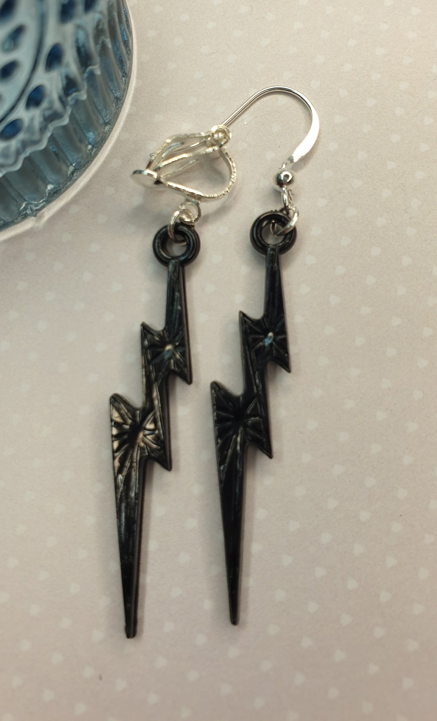 Lightning Bolt Earrings. Emo, Goth, Quirky Earrings. Zig Zag. Hypoallergenic, Nickel and Allergy Free. Clip Ons