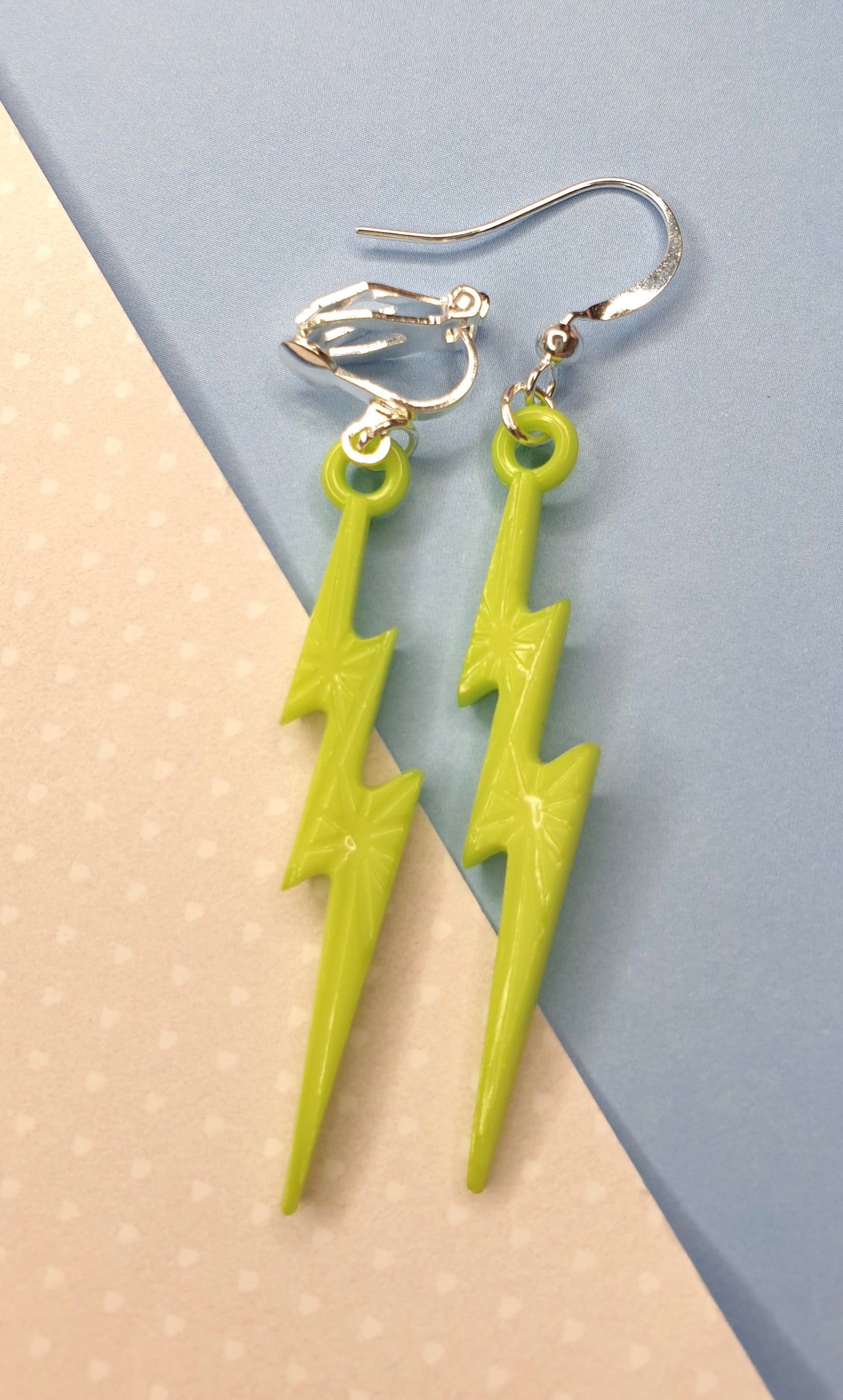 Lightning Bolt Earrings. Emo, Goth, Quirky Earrings. Zig Zag. Hypoallergenic, Nickel and Allergy Free. Clip Ons