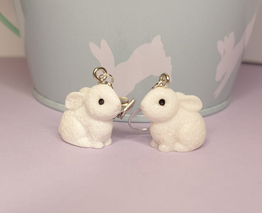 3D White Rabbit Earrings. Hypoallergenic, Nickel Free, Clip Ons. Easter Earrings, Easter Gift