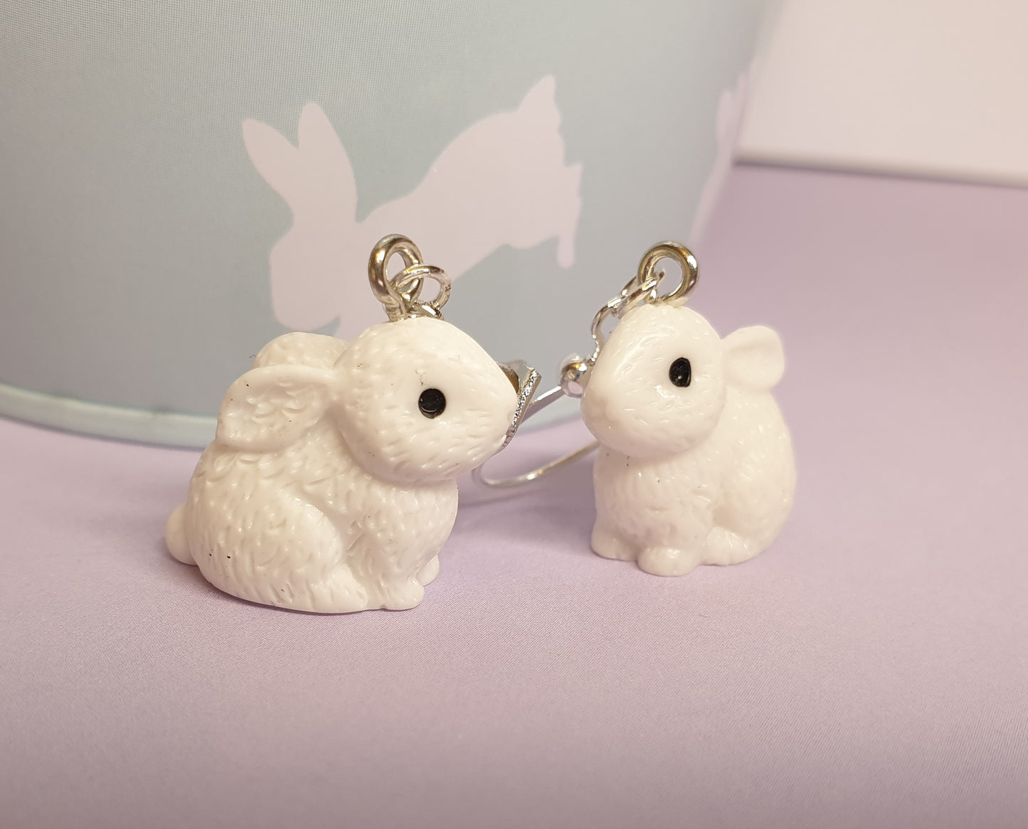 3D White Rabbit Earrings. Hypoallergenic, Nickel Free, Clip Ons. Easter Earrings, Easter Gift