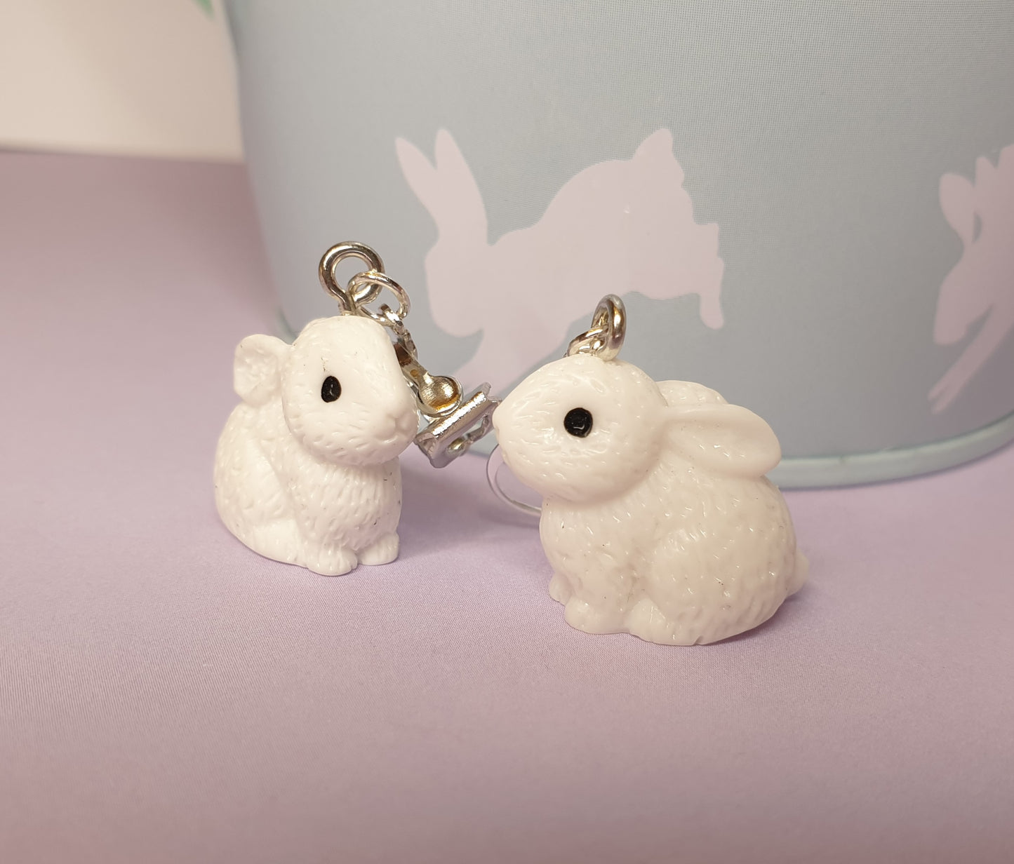 3D White Rabbit Earrings. Hypoallergenic, Nickel Free, Clip Ons. Easter Earrings, Easter Gift