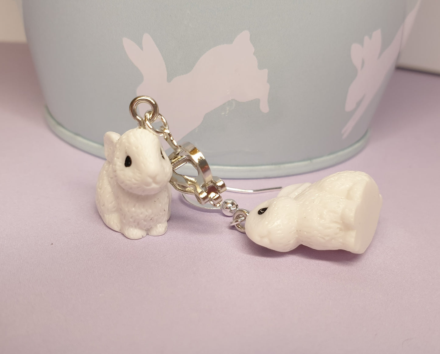 3D White Rabbit Earrings. Hypoallergenic, Nickel Free, Clip Ons. Easter Earrings, Easter Gift