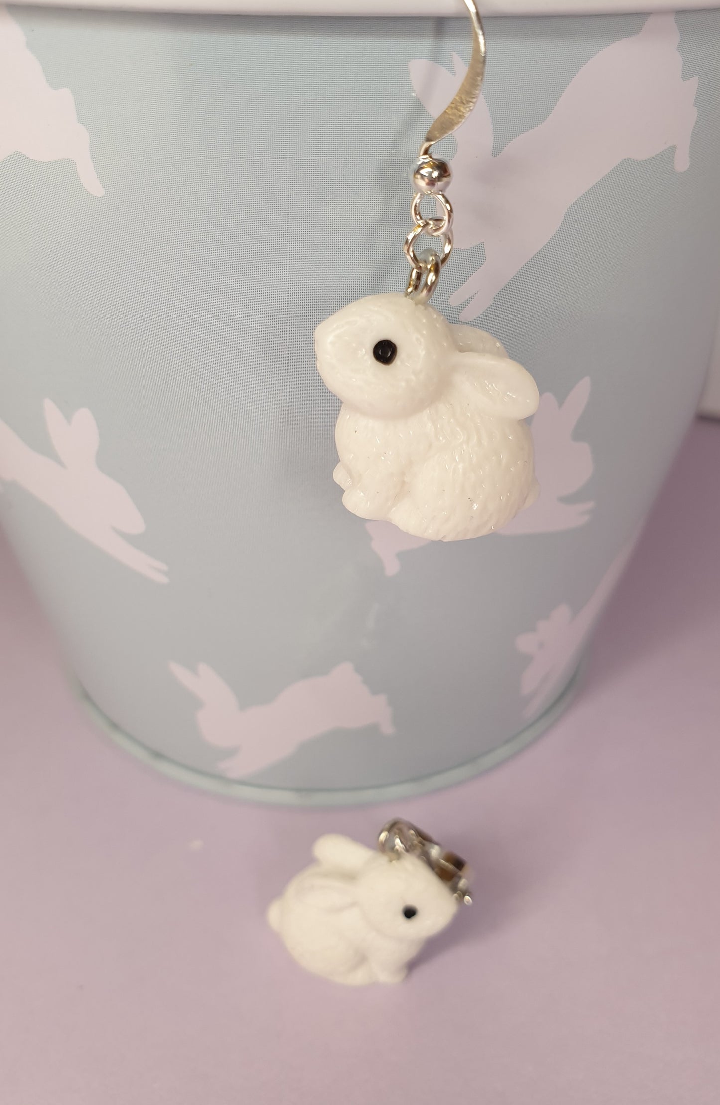 3D White Rabbit Earrings. Hypoallergenic, Nickel Free, Clip Ons. Easter Earrings, Easter Gift