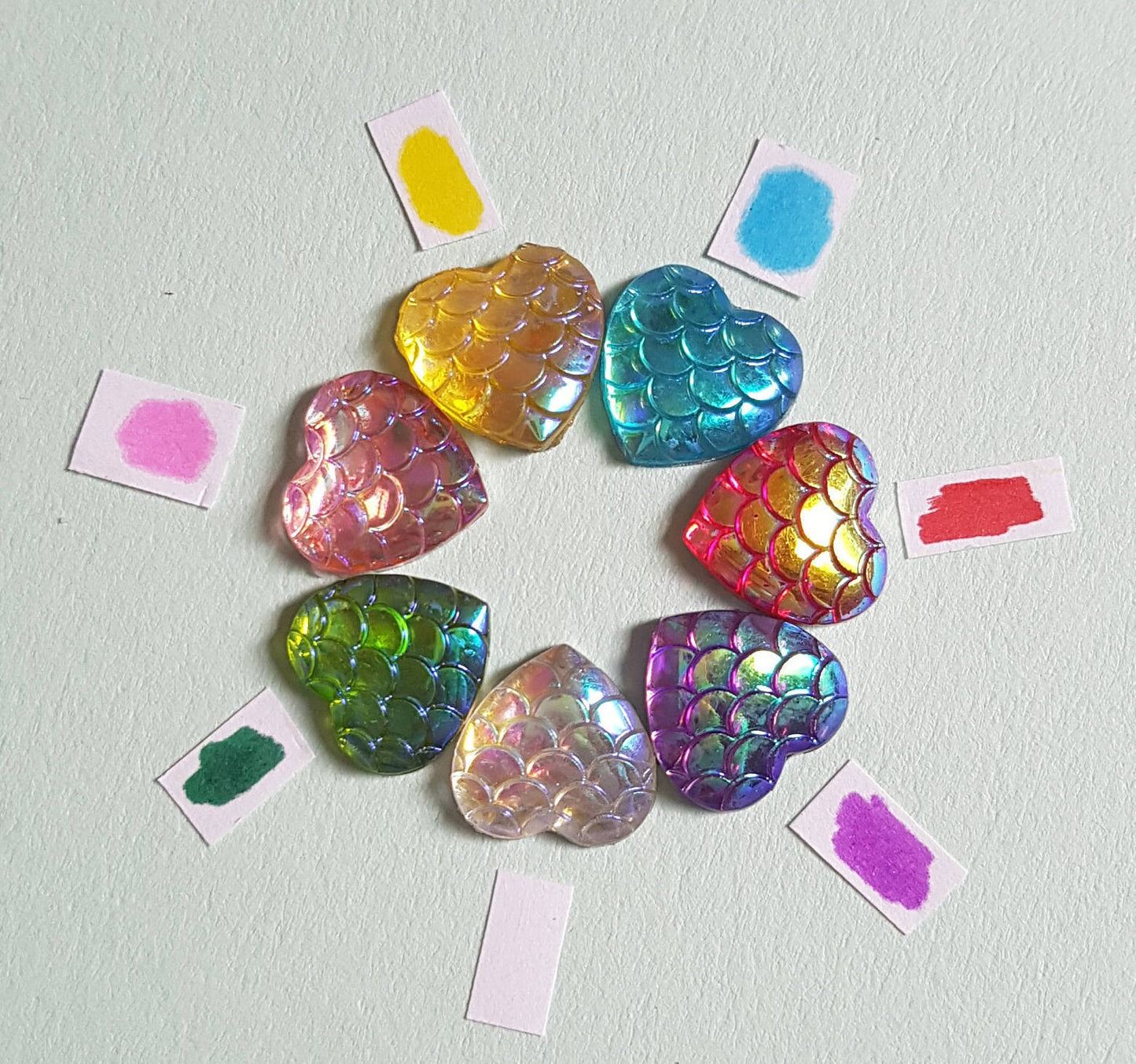 Mermaid Heart Stud Earrings, Allergy Free, Hypoallergenic. Iridescent Shine. Very Pretty Choice of Colours. Valentine's Day Gift Rainbow