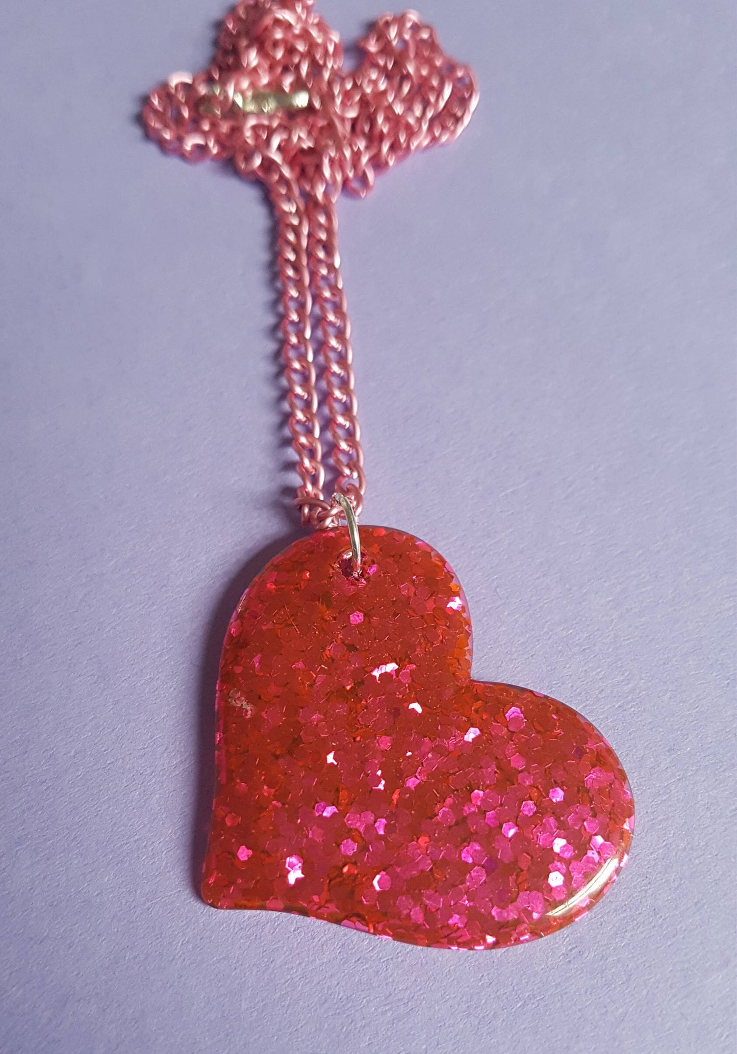 Glitter Heart Necklace Pendant and Chain Pink, Blue, Silver, Gold, Red, Love, Valentine's Day Gift