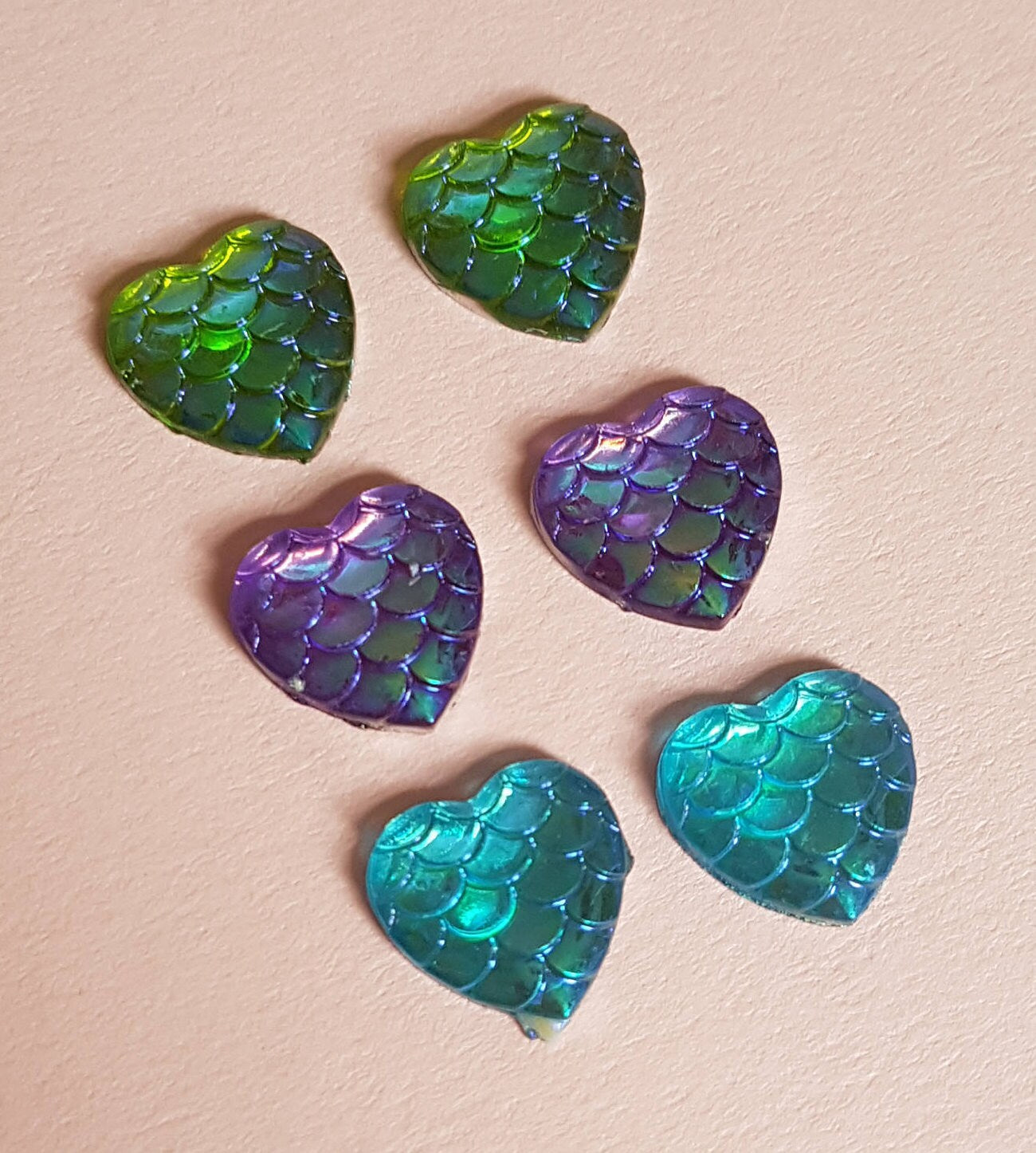 Mermaid Heart Stud Earrings, Allergy Free, Hypoallergenic. Iridescent Shine. Very Pretty Choice of Colours. Valentine's Day Gift Rainbow