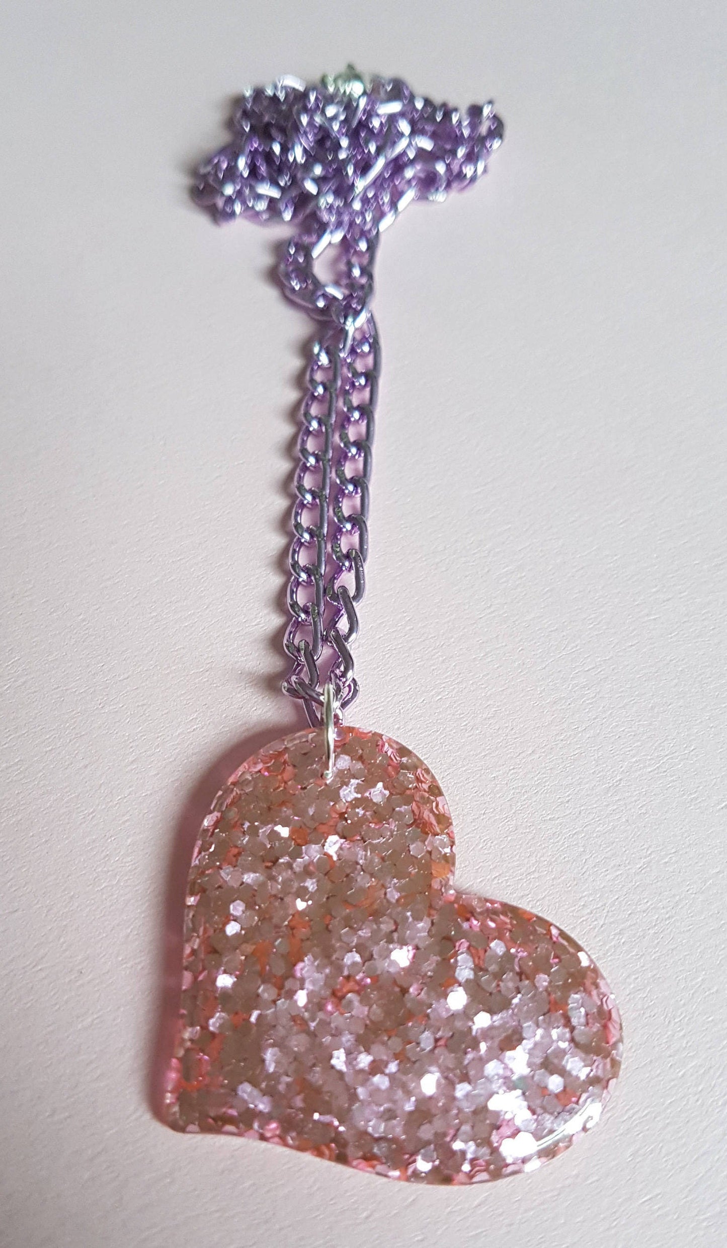 Glitter Heart Necklace Pendant and Chain Pink, Blue, Silver, Gold, Red, Love, Valentine's Day Gift