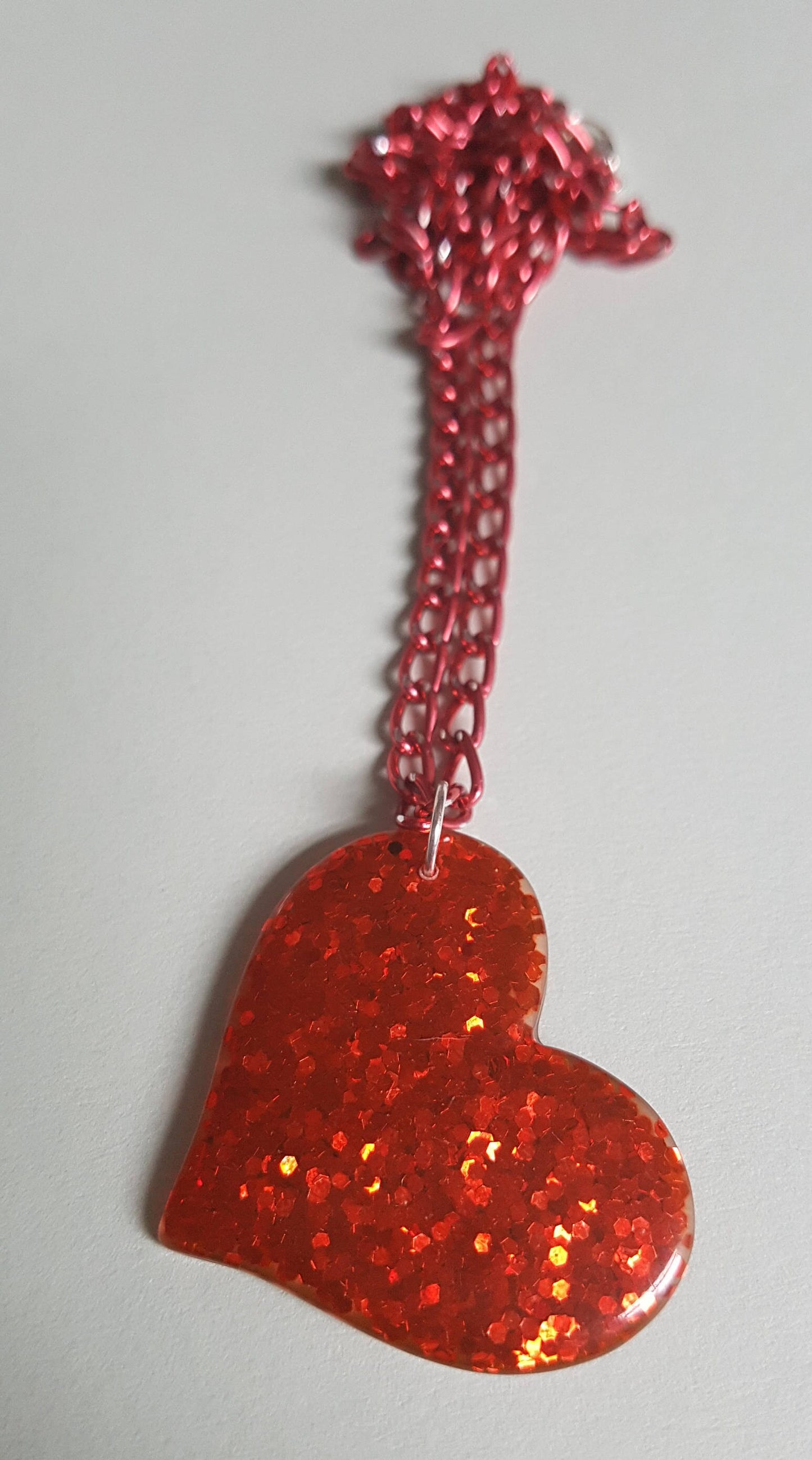 Glitter Heart Necklace Pendant and Chain Pink, Blue, Silver, Gold, Red, Love, Valentine's Day Gift