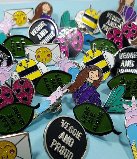 Seconds Sale - Bee Happy, Mermaid, Happy Mail, Love Bug, Unicone, Unicorn, Tea Cup, Veggie, Lapel Pin. Pin Badge, Hat Pin, Enamel Pin