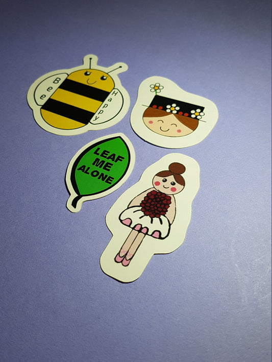 Vinyl Stickers, 'Bee Happy', 'Leaf Me Alone', Mary Poppins and Raspberry Pavlova. Disney, Ballet, Introvert, Mental Health, Positivity