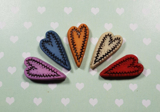 Rustic Heart Stud Earrings. Small, Red, Lilac, Blue, Orange, Cream. Hypoallergenic, Allergy, Lead, Nickel Free. Gift