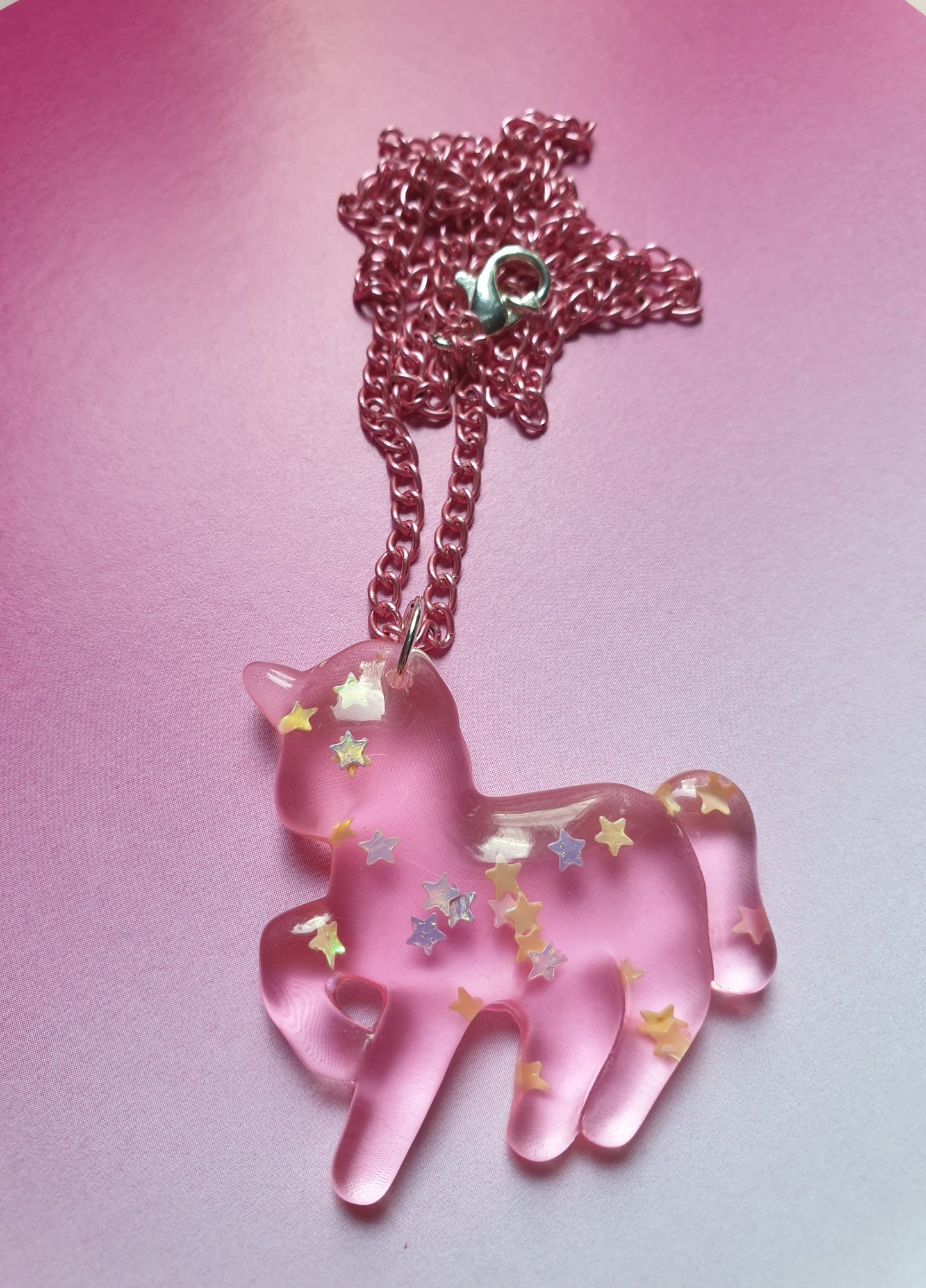 Magical Star Unicorn Necklace Pendant and Chain Fantasy Pretty, Horse, Pony, Magic, Pink, Purple Stocking Filler