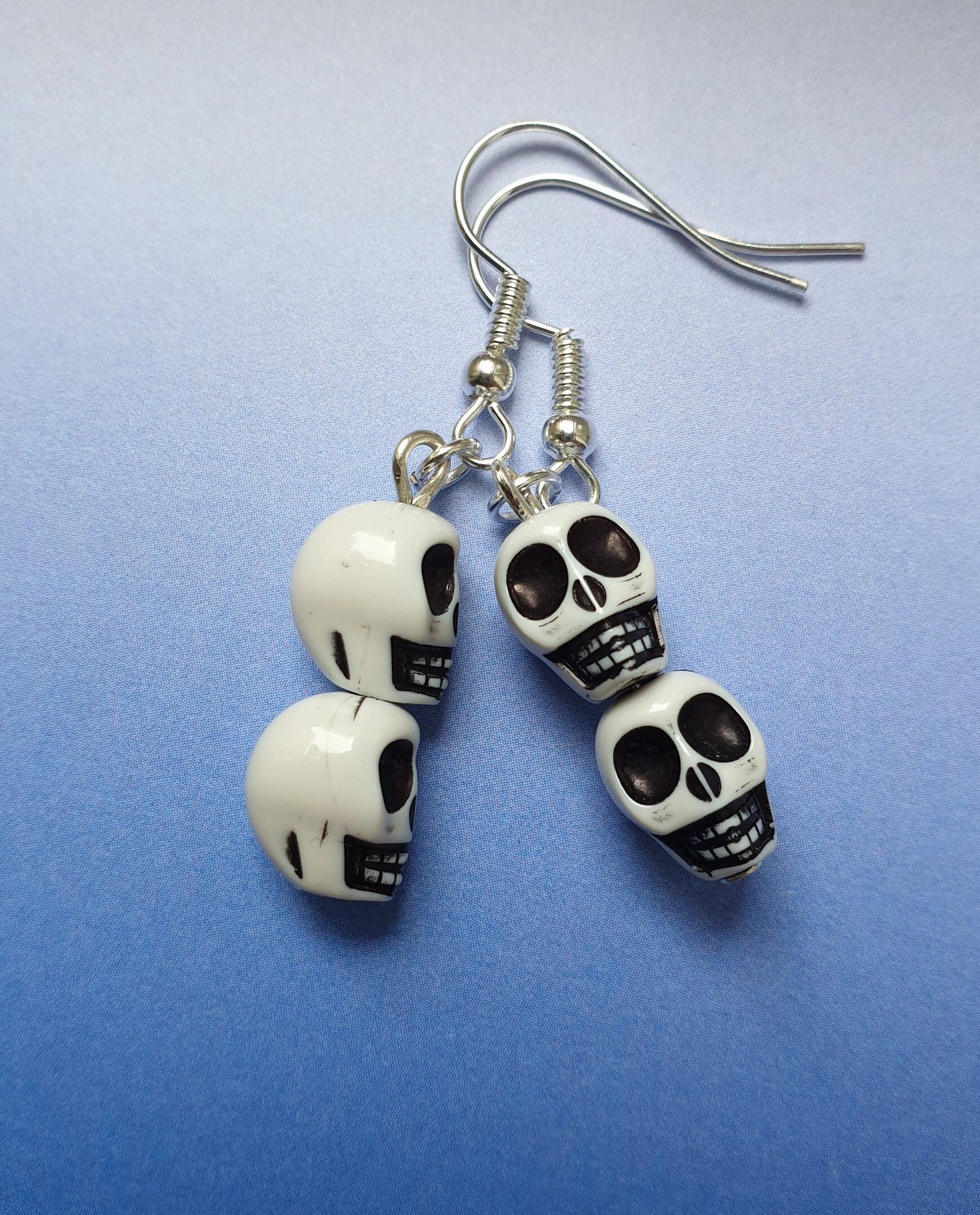 Beaded Skull Earrings. Halloween Earrings. Goth Earrings. Skull Jewellery. Skull Drop Earrings. Nickel Free Earrings. Clip On Earrings