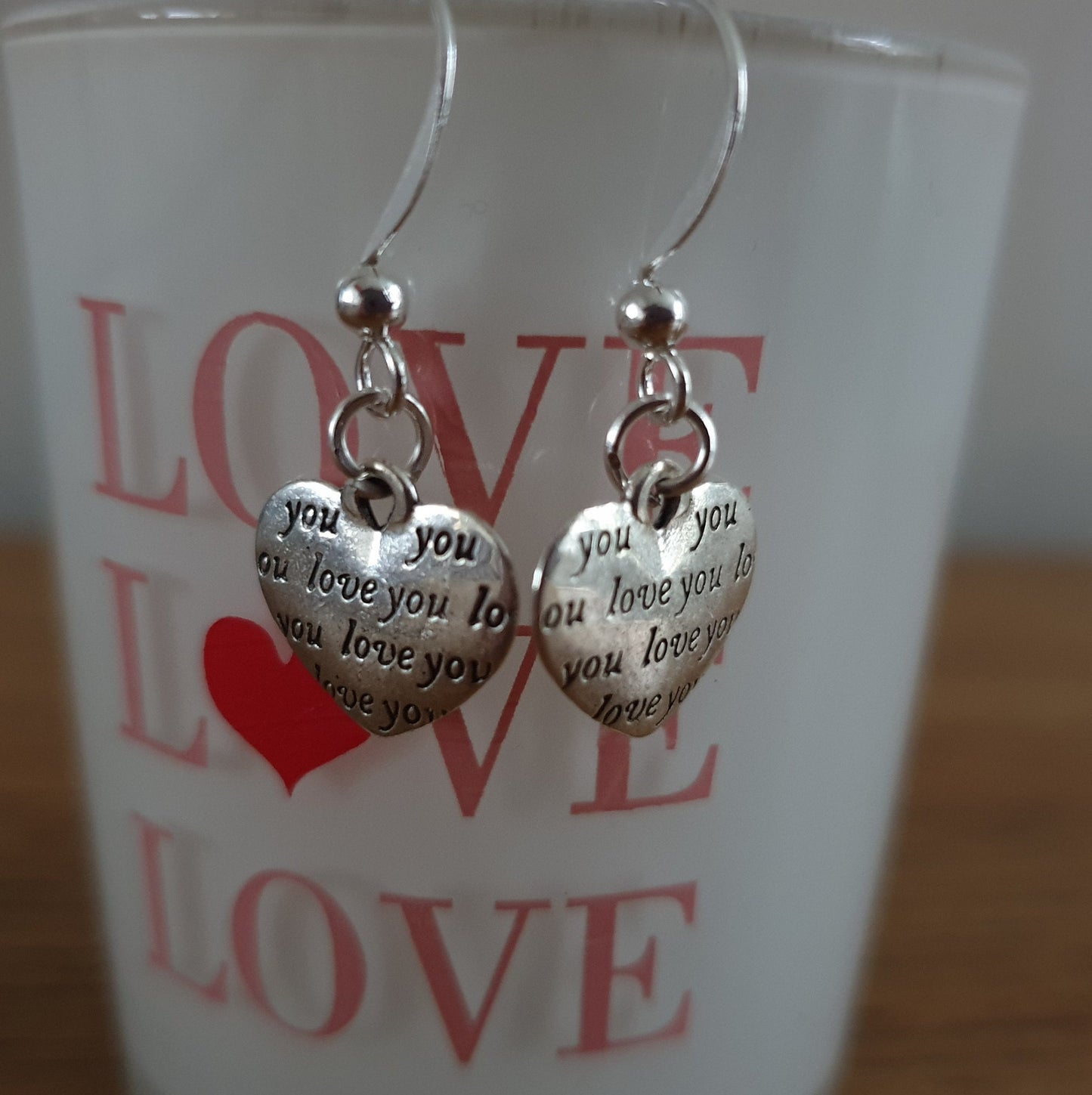 Heart Shaped 'I Love You' Silver Earrings. Clip On Hypoallergenic, Allergy, Lead, Nickel Free. Valentine's Day Gift, Anniversary, Love