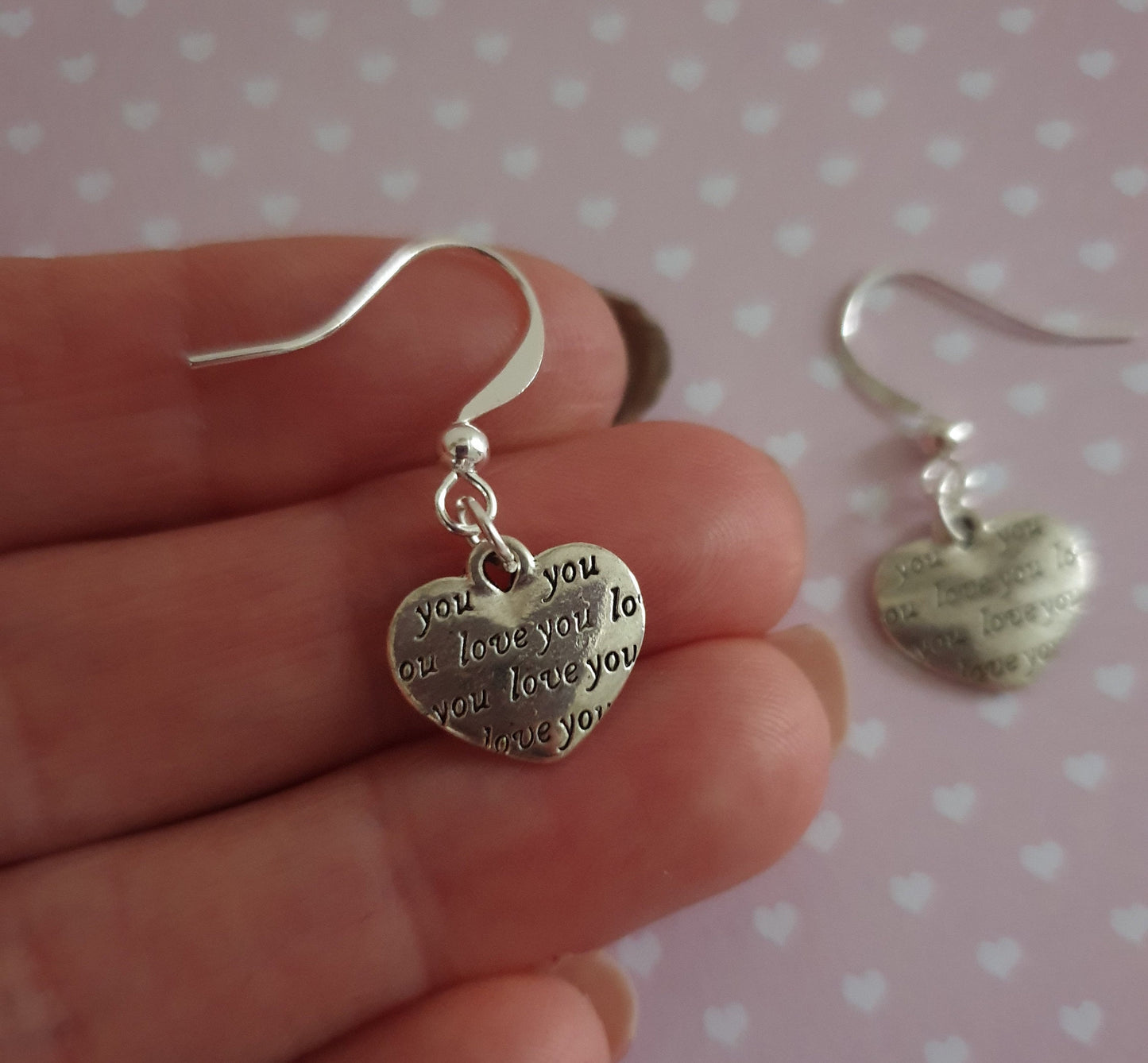 Heart Shaped 'I Love You' Silver Earrings. Clip On Hypoallergenic, Allergy, Lead, Nickel Free. Valentine's Day Gift, Anniversary, Love