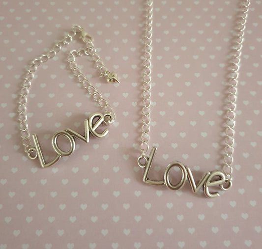 Love Word Silver Bib Necklace or Bracelet. Valentine's Day, Anniversary Gift. Love, Romantic