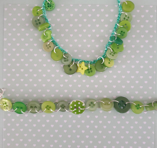 Green Button Charm or Link Bracelet