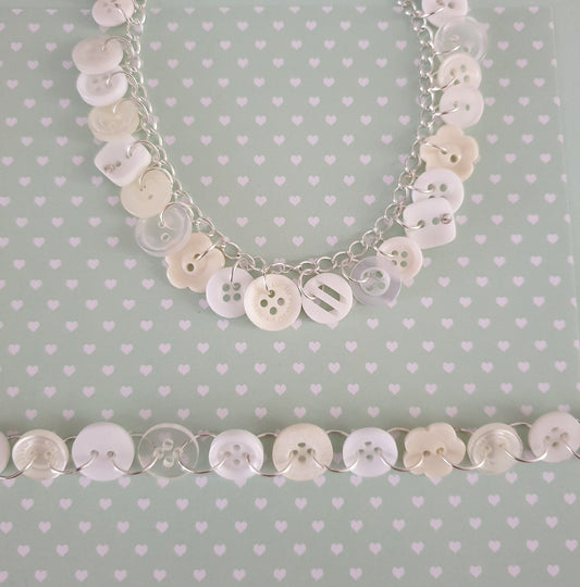 White and Cream Button Charm or Link Bracelet