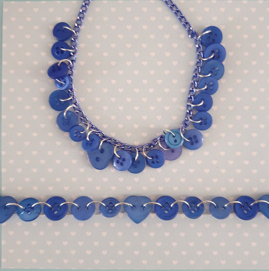 Blue Button Charm or Link Bracelet