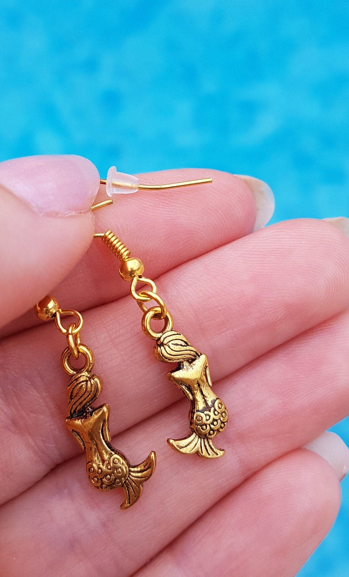 Mermaid, Unicorn or Pegasus Earrings. Novelty, Fantasy, Gold, Silver Unusual Lead Nickel Free Hypoallergenic Allergy