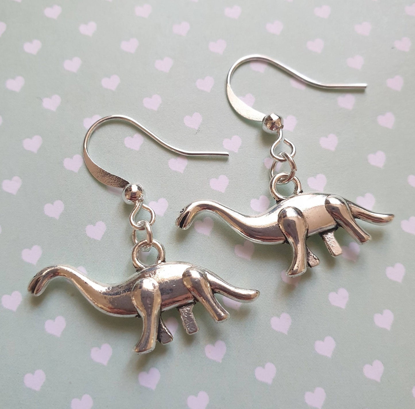 Silver Dinosaur Earrings - T Rex, Stegosaurus, Brontosaurus. Clip Ons, Hypoallergenic, Allergy, Lead, Nickel Free.