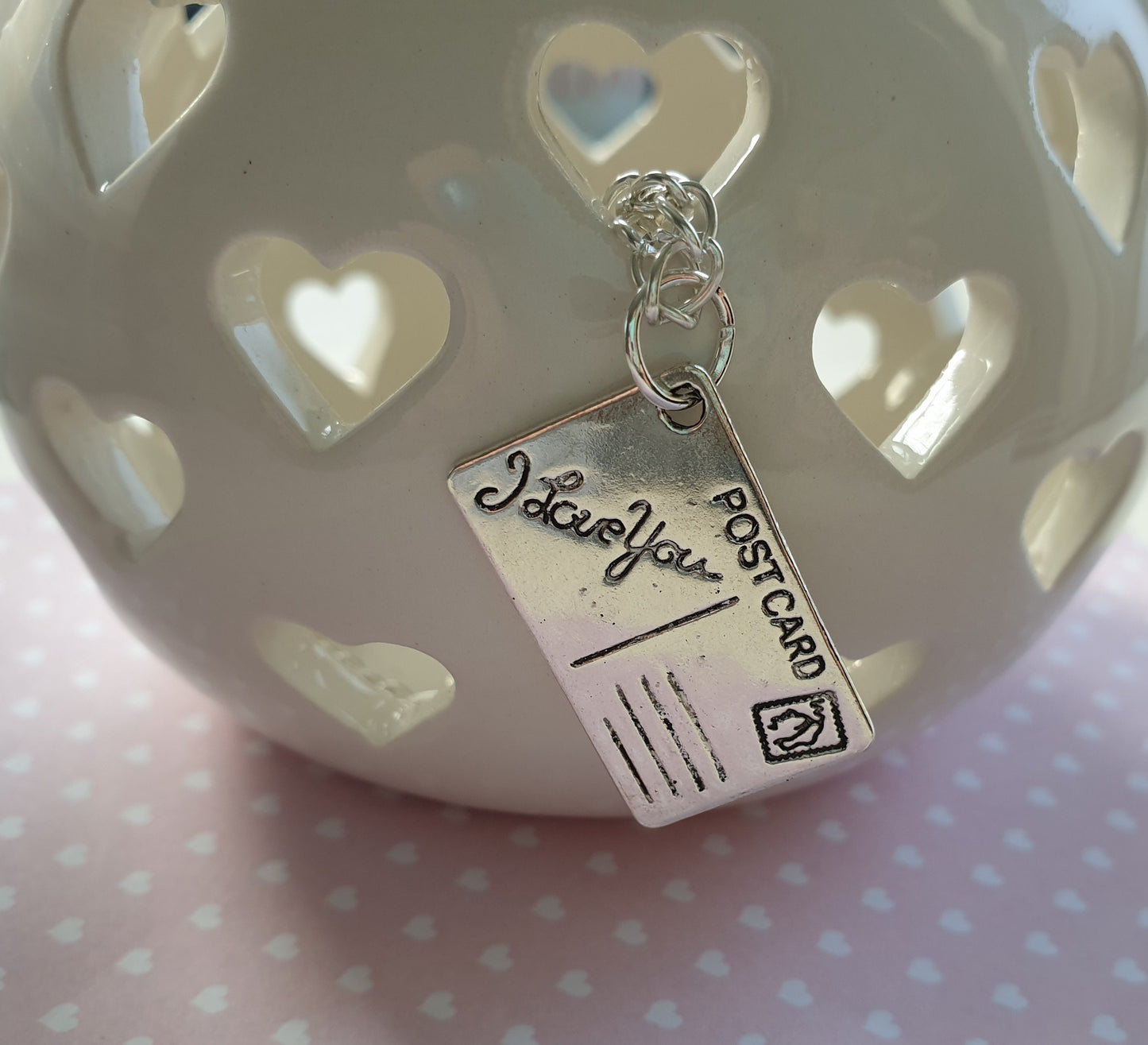 Silver 'I Love You' Postcard Pendant with Chain. Romantic, Valentine's Day Gift, Necklace