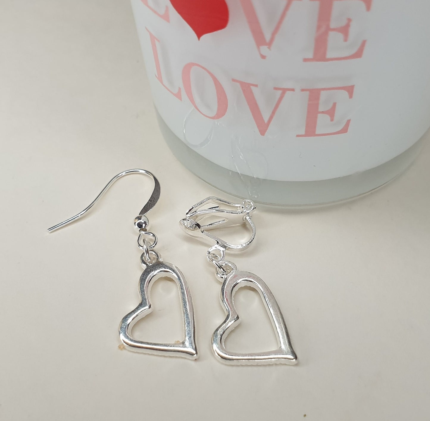 Heart Shaped 'I Love You' Silver Earrings. Clip On Hypoallergenic, Allergy, Lead, Nickel Free. Valentine's Day Gift, Anniversary, Love