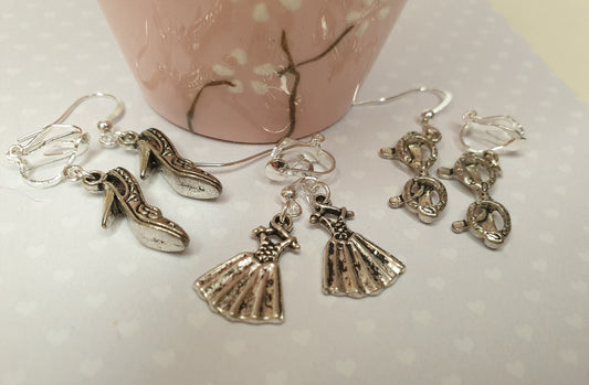Dresses, Glasses or Shoes Earrings. Clothes, Clothing, Fashion, Sunglasses, Silver. Clip On, Hypoallergenic, Allergy, Lead, Nickel Free