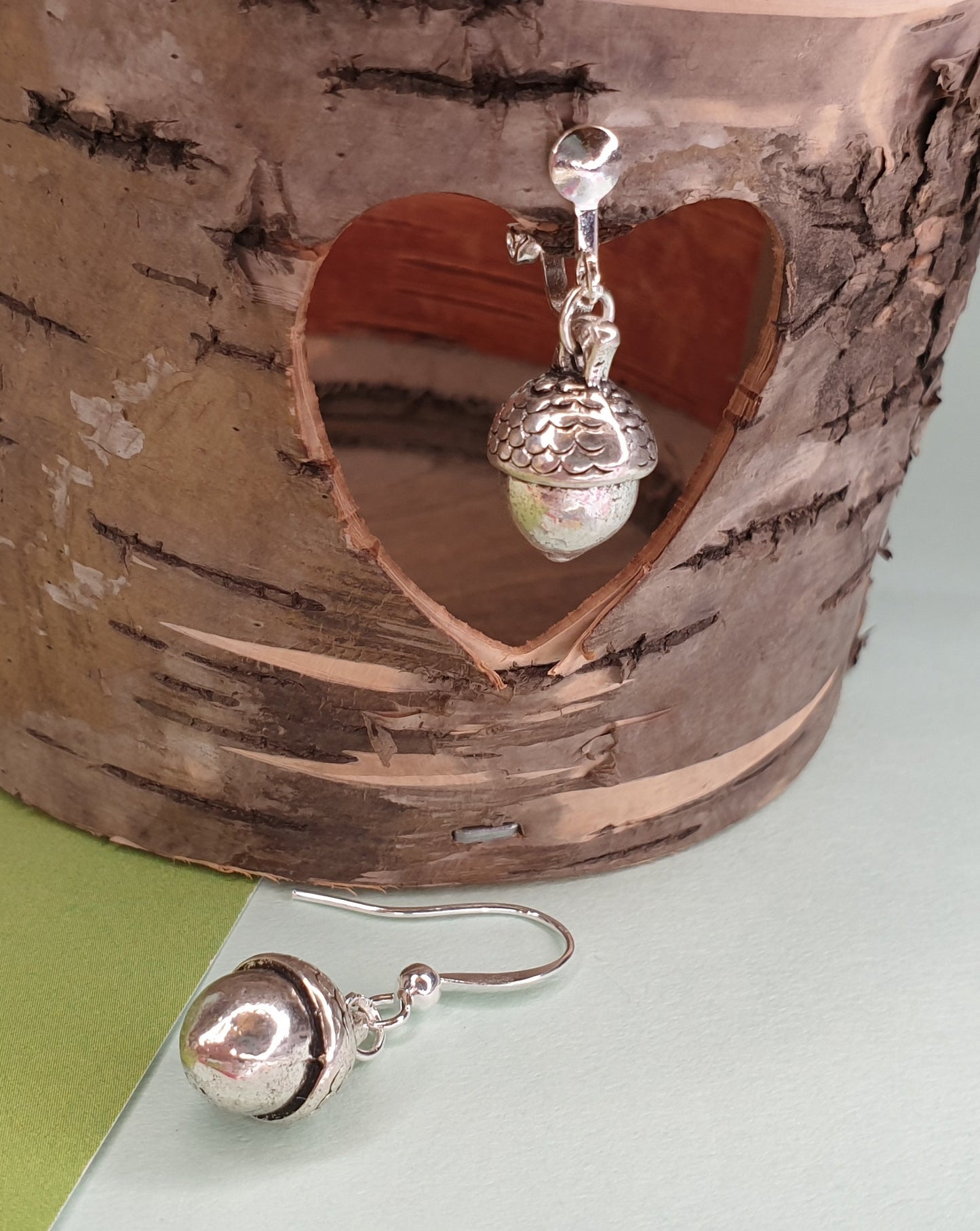 3D Acorns or Mushroom Toadstool Earrings. Silver Coloured. Clip On, Hypoallergenic, Allergy, Lead and Nickel Free