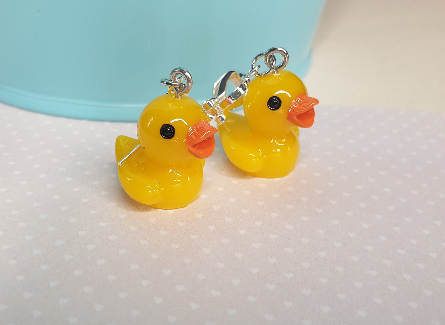 Rubber Duck Earrings. 3D Yellow Duck. Clip On, Hypoallergenic, Allergy, Lead, Nickel Free. Gift, Quirky, Novelty