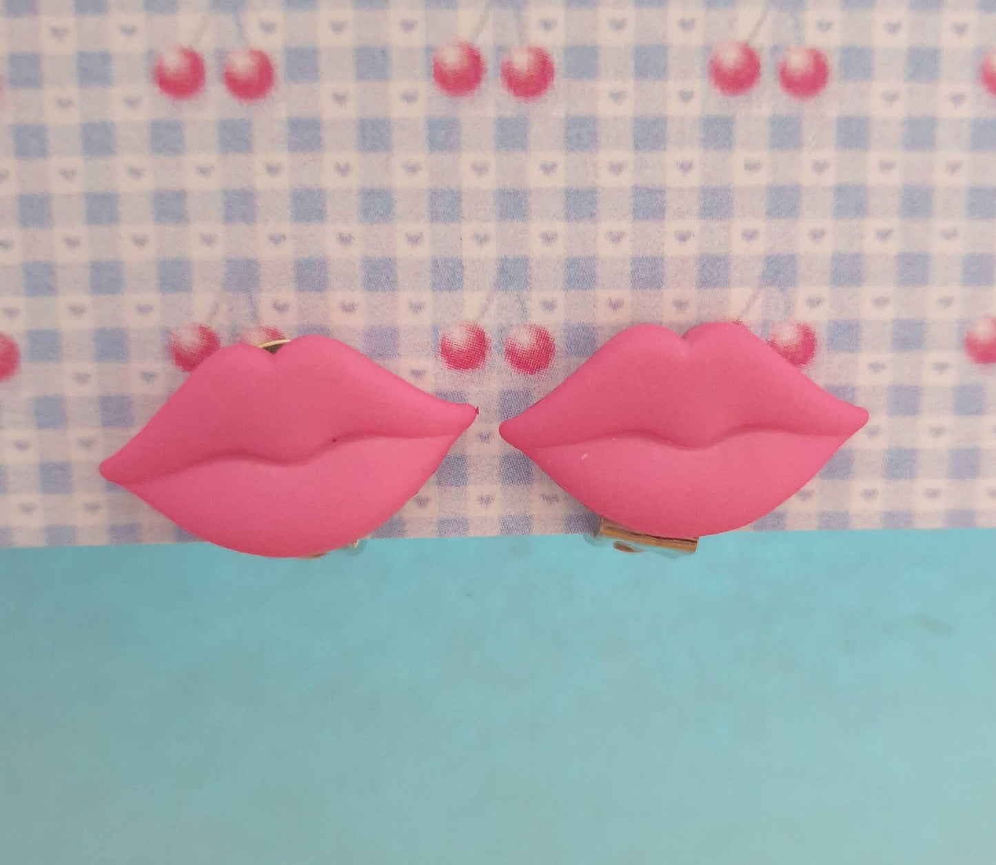 Lips Stud Earrings. Kiss, Love, Glitter, Red, Pink. Clip On, Hypoallergenic, Allergy, Lead, Nickel Free. Gift, Valentines