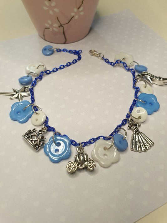 Fairytale Themed Button Charm Bracelet. Cinderella, Princess, Gift, Fairy