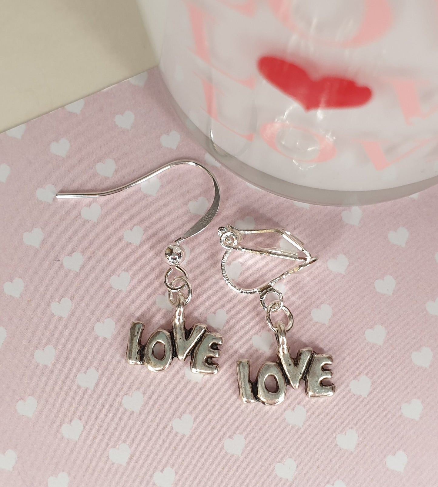 Heart Shaped 'I Love You' Silver Earrings. Clip On Hypoallergenic, Allergy, Lead, Nickel Free. Valentine's Day Gift, Anniversary, Love