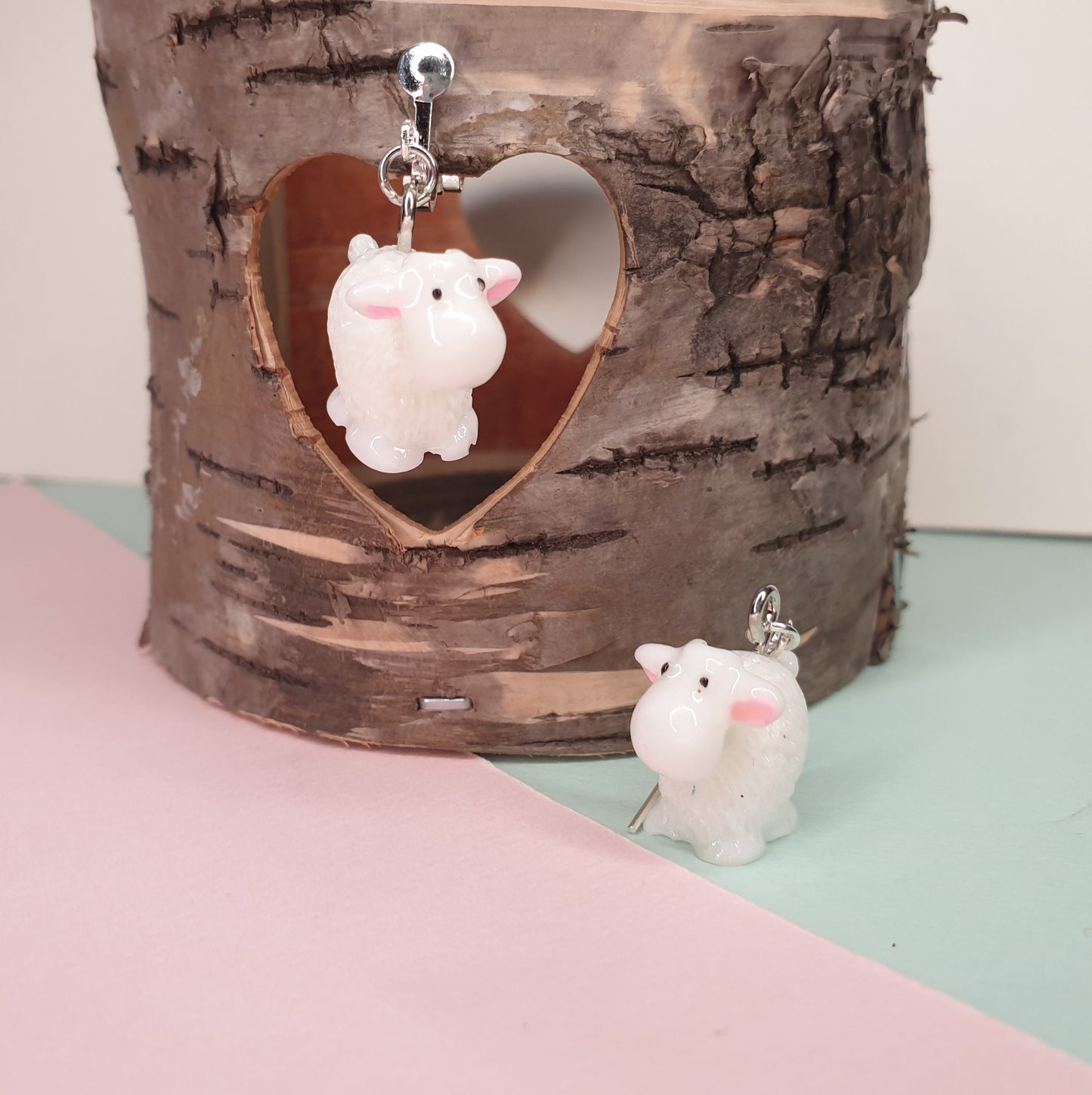 Cute 3D Sheep Earrings. Spring, Easter, Animal, Farm, Lamb. Clip On,  Hypoallergenic, Allergy, Lead, Nickel Free