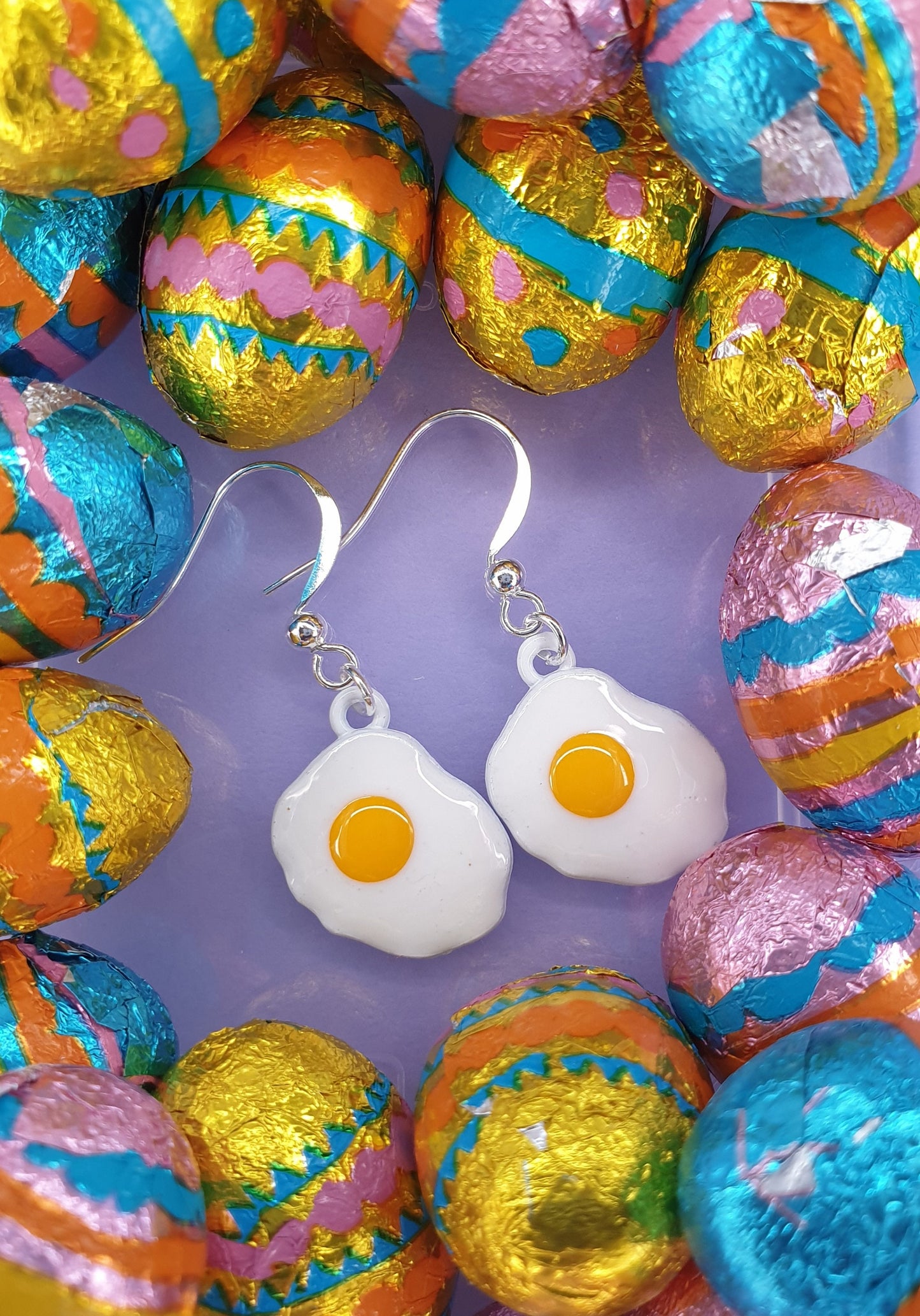 Fried Egg Dangle/Drop Earrings Novelty Food Clip On, Hypoallergenic, Allergy Free, Lead and Nickel Free Stocking Filler Easter