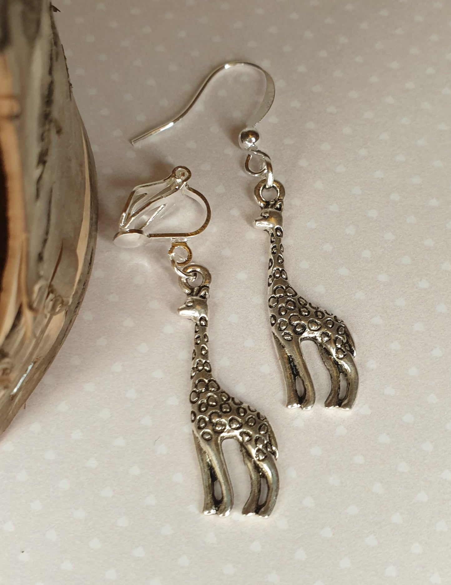 Elephant Head, Cheetah, Zebra, Giraffe Earrings. Silver, Animals. Clip Ons, Hypoallergenic, Allergy, Lead, Nickel Free. Stocking Filler