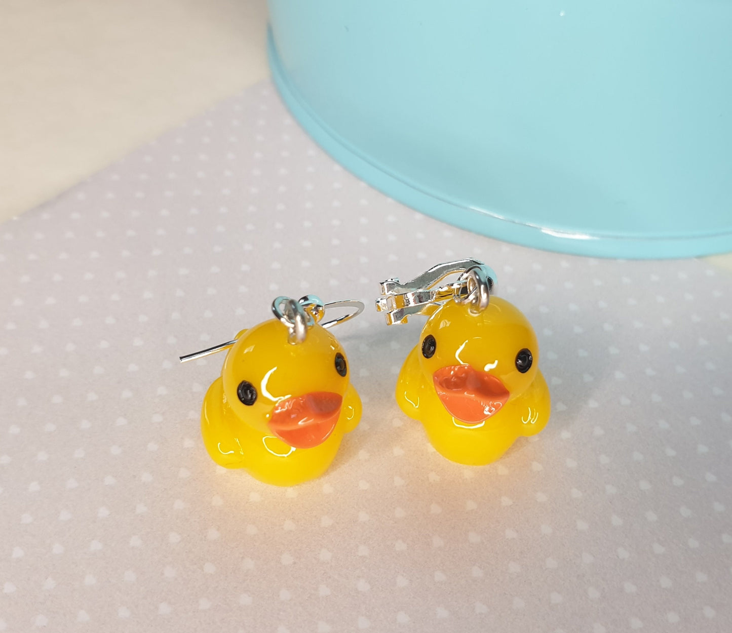 Rubber Duck Earrings. 3D Yellow Duck. Clip On, Hypoallergenic, Allergy, Lead, Nickel Free. Gift, Quirky, Novelty