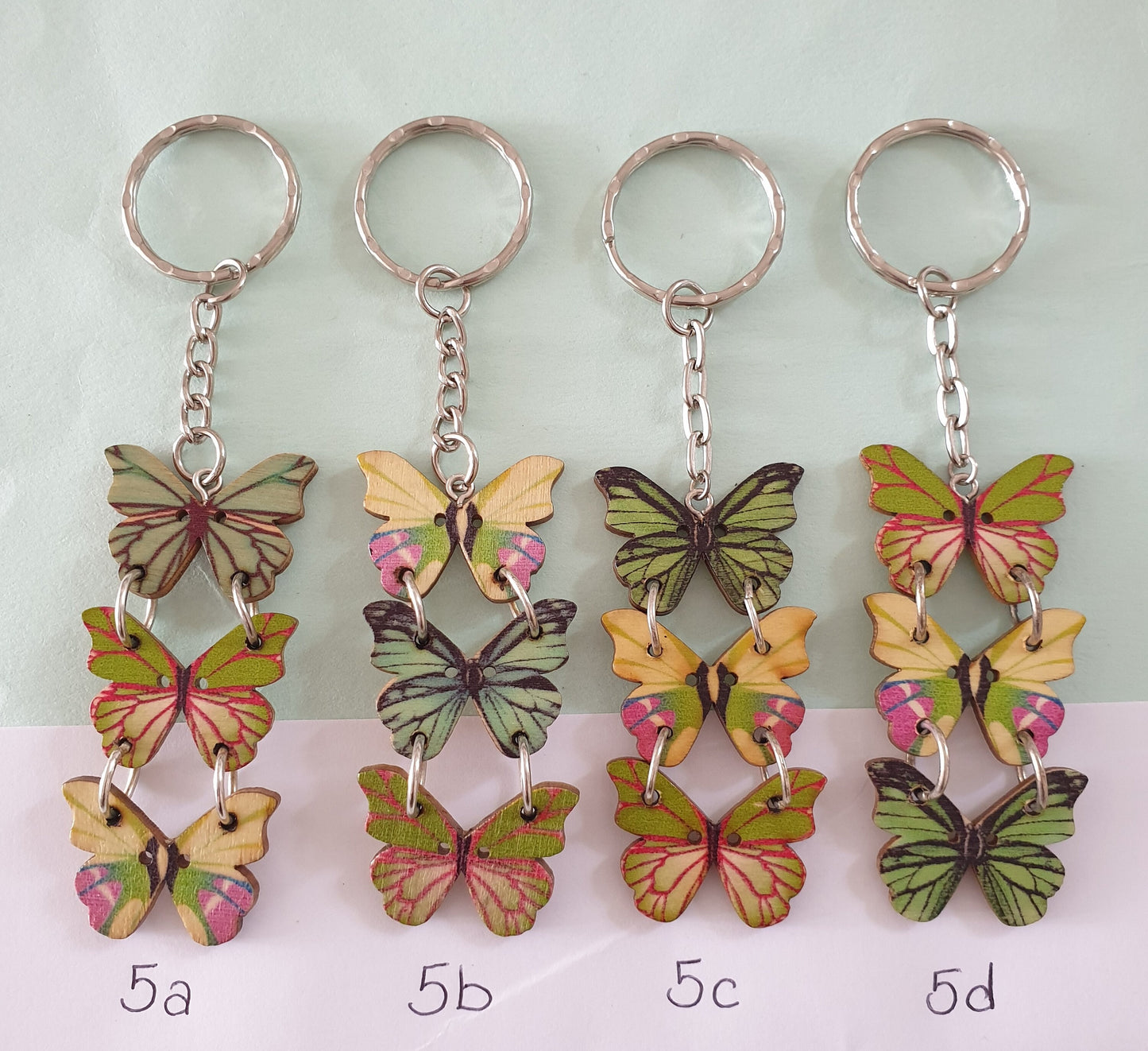 Triple Wooden Butterfly Keychain. Choice of Designs. Pretty and Unusual Stocking Filler Mothers Day