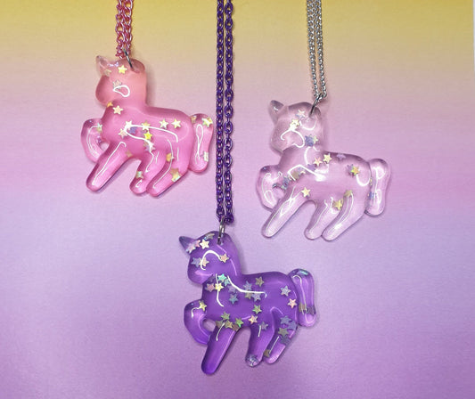 Magical Star Unicorn Necklace Pendant and Chain Fantasy Pretty, Horse, Pony, Magic, Pink, Purple Stocking Filler